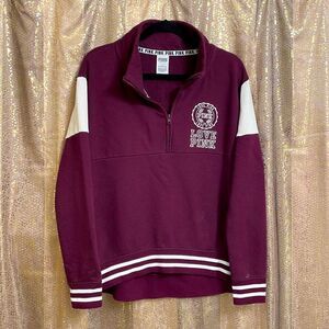 PINK Victoria’s Secret purple wine maroon/white 1/4 zip pullover sweater, size L